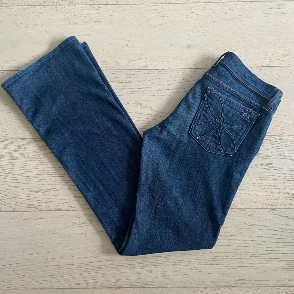 HABITUAL Low Rise Bootcut Jeans Size 30 Dark Wash 34.5” Inseam Y2K EUC USA - Picture 2 of 12